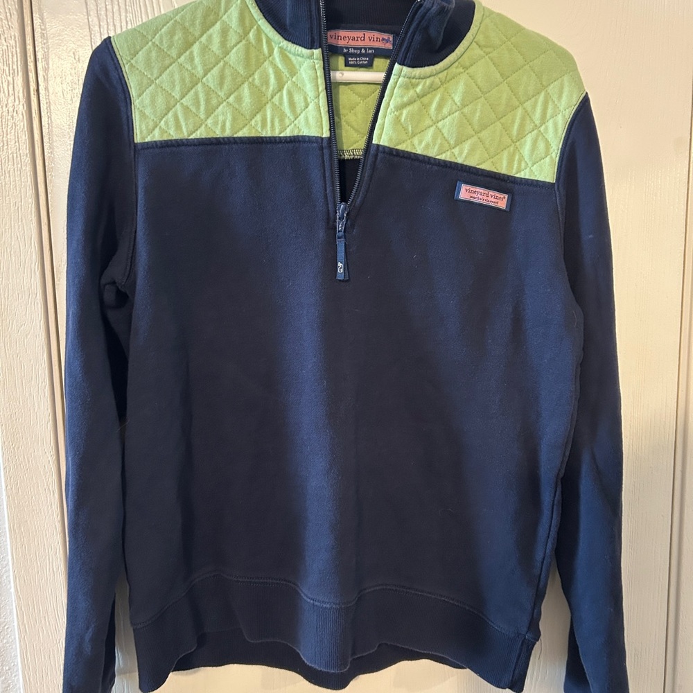Vineyard Vines Navy and Light Green Zip-Up Sweater
